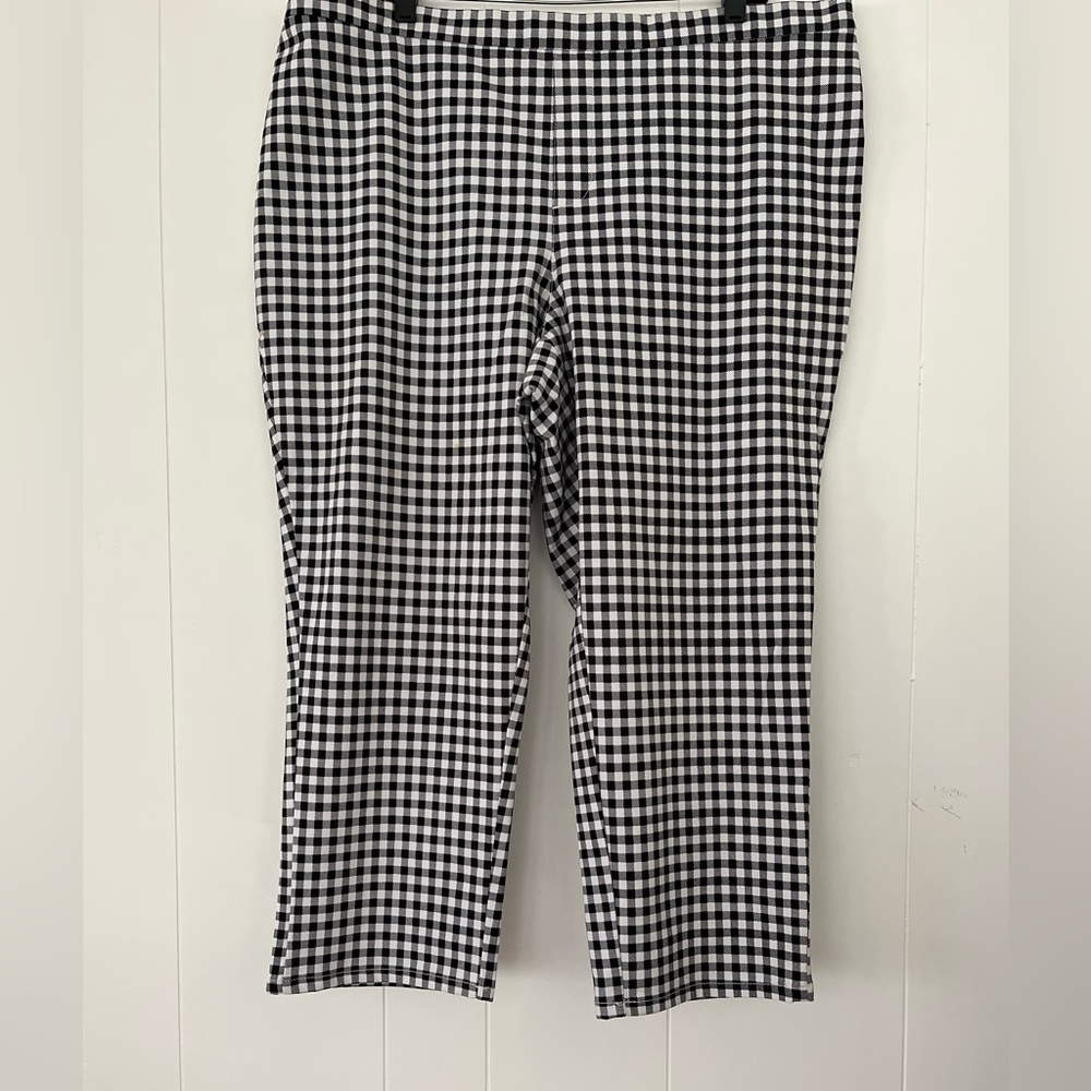 Issac Mizrahi Petites Black White Gingham Stretch Print Ankle Pants Size 22WP